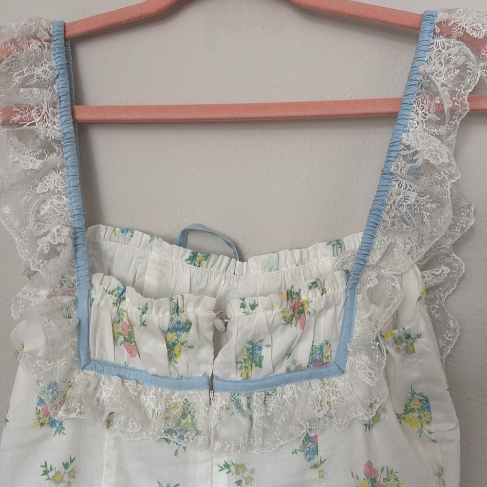 For Love & Lemons 🍋 Sage Mini Dress, Baby Blue Floral Lace Trim Dress size S - Picture 9 of 11